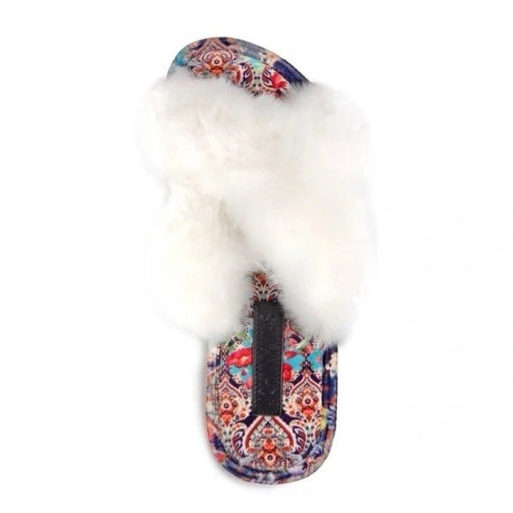 Johnny Was Indi X Paisley Faux Fur Slides Slippers Women’s Size 6 Multi Boho